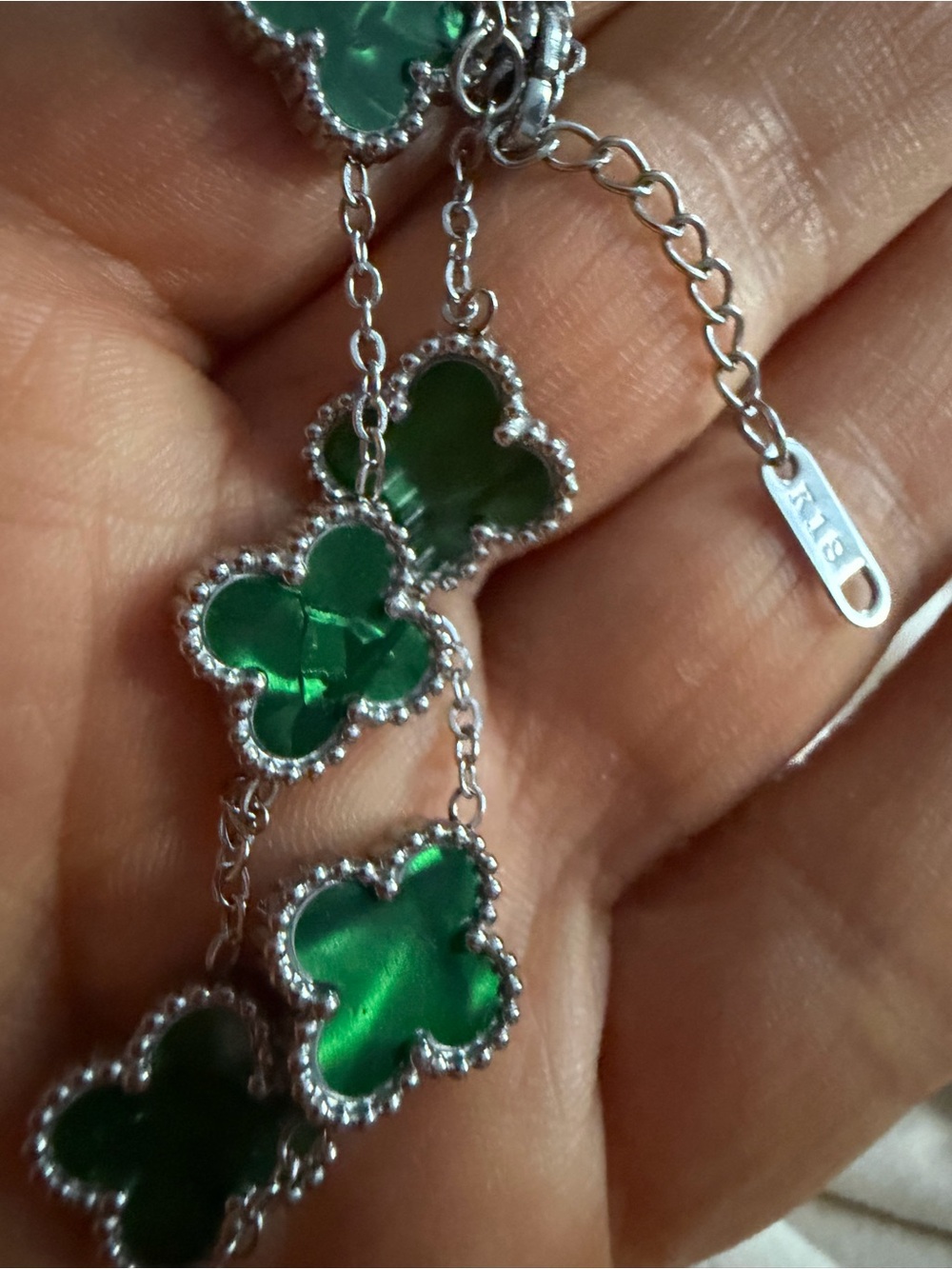 Silver Bracelet with green flowers 18 k gold plated